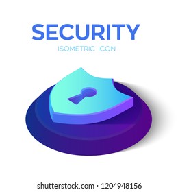 Security Shield Isometric Icon. 3D Isometric Security Shield Sign. Created For Mobile, Web, Decor, Print Products, Application. Perfect for web design, banner and presentation. Vector Illustration.