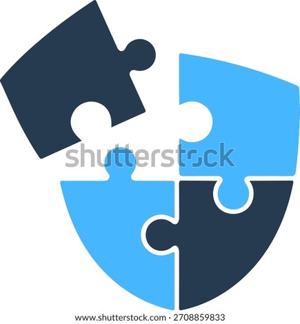 Security shield jigsaw puzzle piece solution flat vector icon