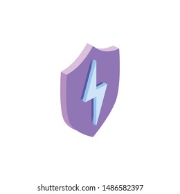 Security shield lightning shield. Vector 3d isometric, color web icons set, new flat style. Creative illustration, idea for infographics.