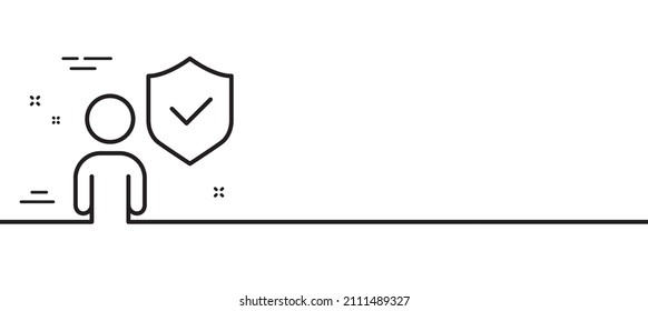Icono de línea de protección de seguridad. Signo de guardia corporal. Símbolo de protección privada. Fondo mínimo de la ilustración de línea. Banner de patrón de icono de línea de seguridad. Concepto de plantilla web blanca. Vector