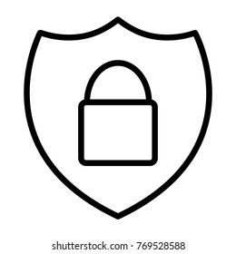 Security Shield With Lock Pixel Perfect Vector Thin Line Icon 48x48 Ready for 24x24 Grid for Web Graphics and Apps. Simple Minimal Pictogram