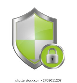 Bloqueo del escudo de seguridad. Icono del emblema de la protección. Símbolo de defensa de seguridad. Vector signo brillante.