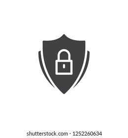 Security shield with lock vector icon. filled flat sign for mobile concept and web design. Padlock shield security simple solid icon. Symbol, logo illustration. Pixel perfect vector graphics