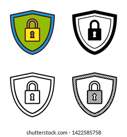 Security Shield Locked Icon in Different Color and Style