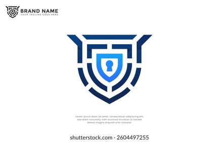 Security shield logo design, combination biometric, shield and keyhole, with modern and minimalist style