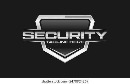 security shield logo emblem silver metallic vector template