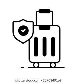 Security shield on attache case denoting vector of luggage security, luggage insurance icon