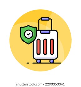 Security shield on attache case denoting vector of luggage security, luggage insurance icon