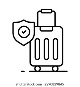 Security shield on attache case denoting vector of luggage security, luggage insurance icon