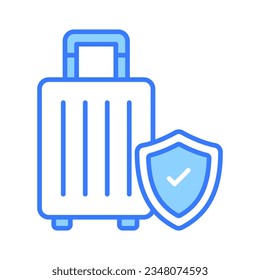 Security shield on attache case denoting vector of luggage security, luggage insurance icon
