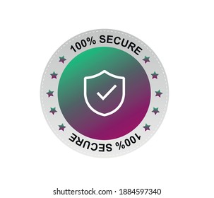 Security shield and on white background. Badge or button for trade website. 100 percent safe concept.
