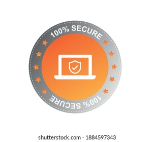 Security shield and on white background. Badge or button for trade website. 100 percent safe concept.
