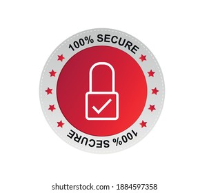 Security shield and on white background. Badge or button for trade website. 100 percent safe concept.
