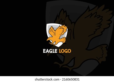 Security shield orange eagle logo design template vector.  Bird shield vector, shield bird logo, bird safe logo