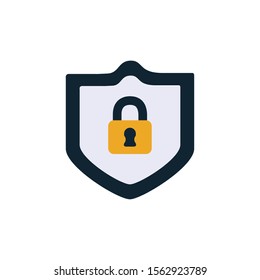 security shield with padlock flat style icon vector illustration design