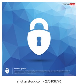 Security Shield Padlock icon. vector illustration. Blue geometric pattern, triangles background, polygonal design. Polygon geometric. Vector illustration