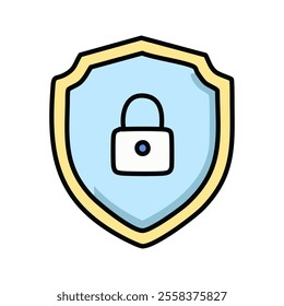 security shield with padlock vector illustration design, filled outline style icon