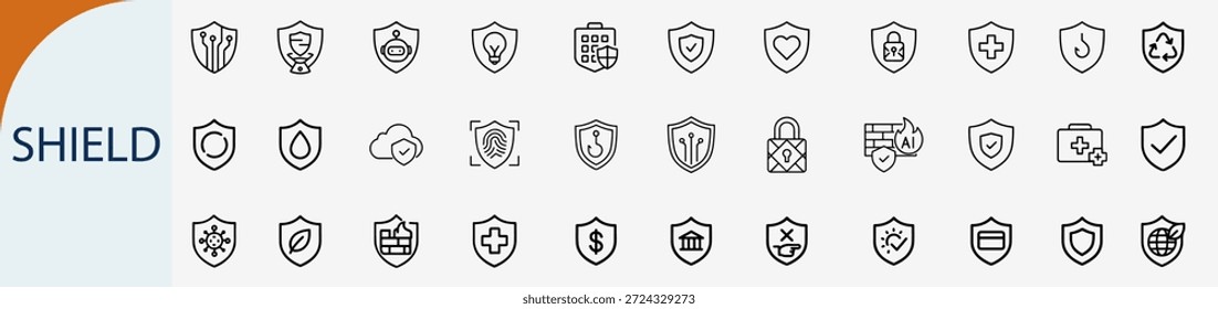 security shield protection icons set, safety privacy guard line style vector