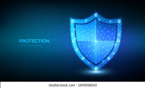 Sicherheitsschild. Konzept des sicheren Geschäftsbetriebs. Cybersicherheit und -information oder Netzsicherheit. Illustriert die Idee der Cyber-Datensicherheit oder des Datenschutzes. Low-Polygonal-Vektorillustration-Illustration.