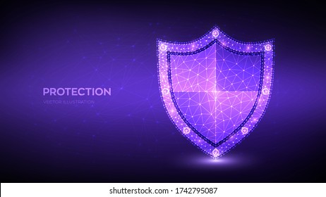 Security shield. Protection or Safe business concept. Cyber security and information or network safety. Illustrates cyber data security or information privacy idea. Low polygonal vector illustration.