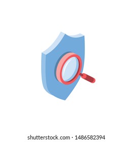 Security Shield search. Vector 3d isometric, color web icons set, new flat style. Creative illustration, idea for infographics.