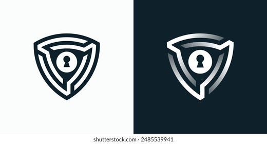 Security shield shape vector logo design with transparency effect in modern, simple, clean and abstract style.