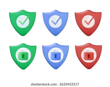 Security shield sign 3D vector illustration, Lock security icon, Set of security shield icons, securityshields symbols with check mark and padlock, Shield security icon, Safety, protection sign