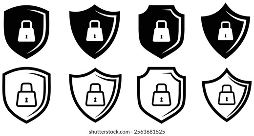 Security shield sign, Lock security icon, Set of security shield icons, security shields symbols with check mark. shield outline symbols with check mark and padlock. Design eps 10