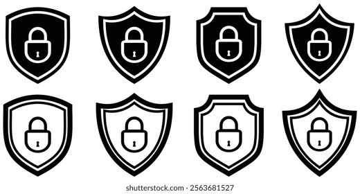 Security shield sign, Lock security icon, Set of security shield icons, security shields symbols with check mark. shield outline symbols with check mark and padlock. Design eps 10