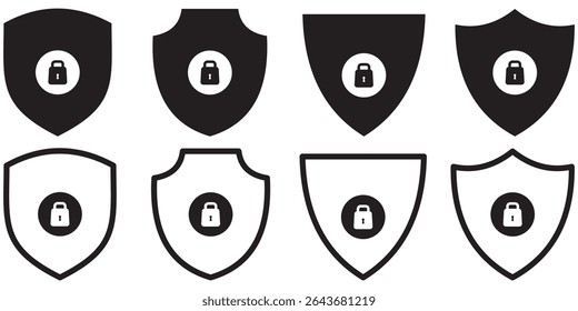 Security shield sign with lock vector illustration. Lock icon, vector set. Safety symbols, sign, logo design. Security and privacy symbol design. Vector icon.