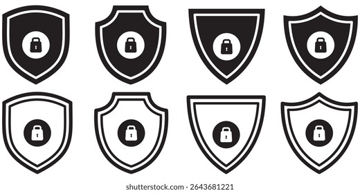 Security shield sign with lock vector illustration. Lock icon, vector set. Safety symbols, sign, logo design. Security and privacy symbol design. Vector icon.