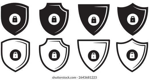 Security shield sign with lock vector illustration. Lock icon, vector set. Safety symbols, sign, logo design. Security and privacy symbol design. Vector icon.