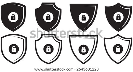 Security shield sign with lock vector illustration. Lock icon, vector set. Safety symbols, sign, logo design. Security and privacy symbol design. Vector icon.