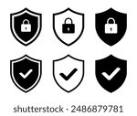 Security shield sign vector illustration, Lock security icon, Set of security shield icons, securityshields symbols with check mark and padlock, Shield security icon, Safety, protection sign