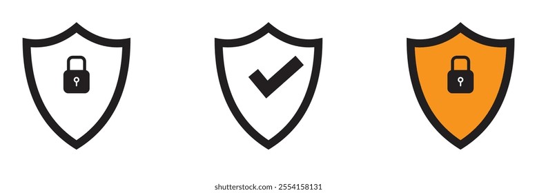 Security shield sign vector illustration, Lock security icon, Set of security shield icons, securityshields symbols with check mark and padlock, Shield security icon, Safety, protection sign