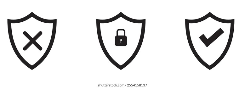 Security shield sign vector illustration, Lock security icon, Set of security shield icons, securityshields symbols with check mark and padlock, Shield security icon, Safety, protection sign