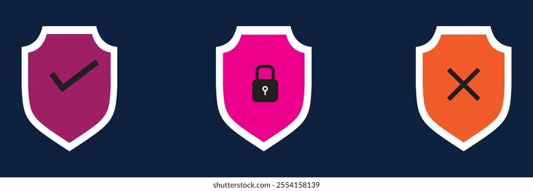 Security shield sign vector illustration, Lock security icon, Set of security shield icons, securityshields symbols with check mark and padlock, Shield security icon, Safety, protection sign