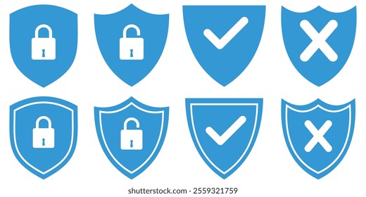 Security shield sign vector illustration, Lock security icon, Set of security shield icons, securityshields symbols.