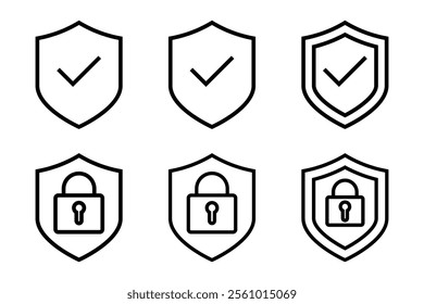 Security shield sign vector illustration, Lock security icon, Set of security shield icons, securityshields symbols with check mark and padlock, Shield security