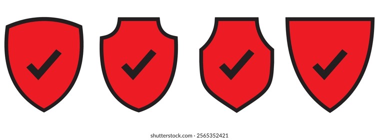 Security shield sign vector illustration, Set of security shield icons, security shields symbols shield checkmark, cross, approved, rejected, yes, no. Set of red and green crosses and checkmarks .