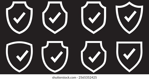 Security shield sign vector illustration, Set of security shield icons, security shields symbols shield checkmark, cross, approved, rejected, yes, no. Set of red and green crosses and checkmarks .