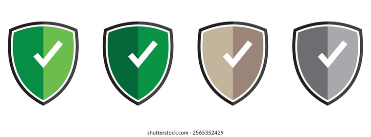 Security shield sign vector illustration, Set of security shield icons, security shields symbols shield checkmark, cross, approved, rejected, yes, no. Set of red and green crosses and checkmarks .