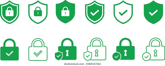 Security shield sign vector illustration, Lock security icon, Set of security shield icons
