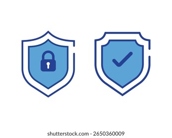 Security shield sign vector illustration, shield icons with check mark , Security, protection, approve, checkmark, tick, accept, security shields symbols with check mark and padlock, Blue Shield Icon