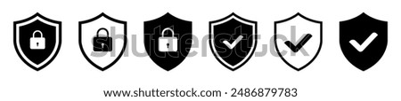 Security shield sign vector illustration, Lock security icon, Set of security shield icons, securityshields symbols with check mark and padlock, Shield security icon, Safety, protection sign