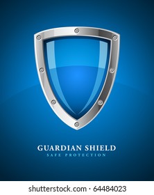 security shield symbol icon vector illustration on blue background