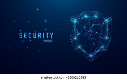 Security shield symbol illustration. Glittering star dust lights. Polygonal futuristic style. Graphic concept for your design