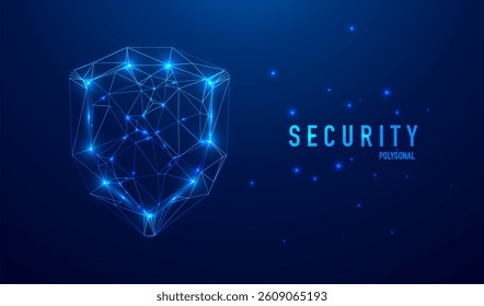 Security shield symbol illustration. Glittering star dust lights. Polygonal futuristic style. Graphic concept for your design