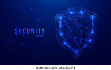 Ilustración de símbolo de escudo de seguridad. Luces brillantes del polvo de la estrella. Estilo futurista poligonal. Concepto gráfico para su diseño