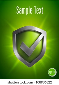 Security shield symbol on green background. Vector illustration